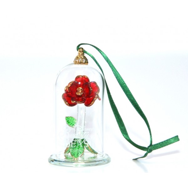 Disney Beauty and the Beast Glass Dome Christmas Ornament, Arribas Glass Collection